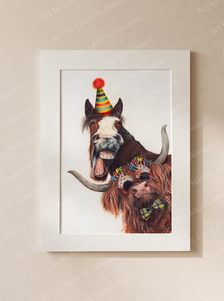 A Highland Soirée design on a mounted fine art print.