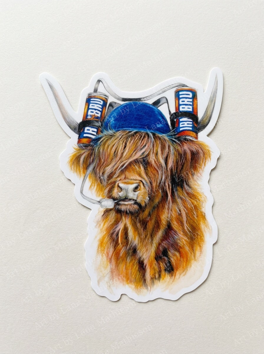 Coo wi' a Bru design on a waterproof outdoor sticker.