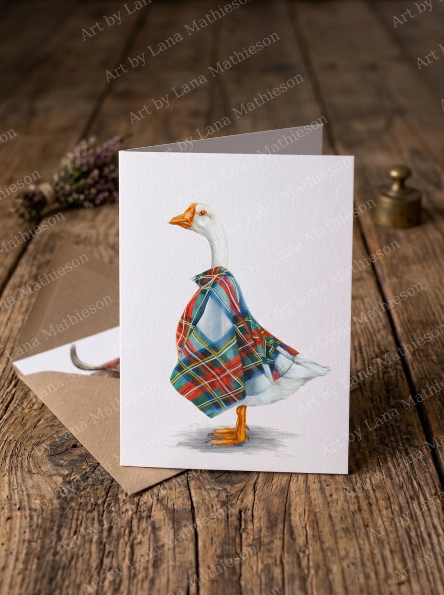 Dame Goose of Glenfinnan design on an A6 greeting card.