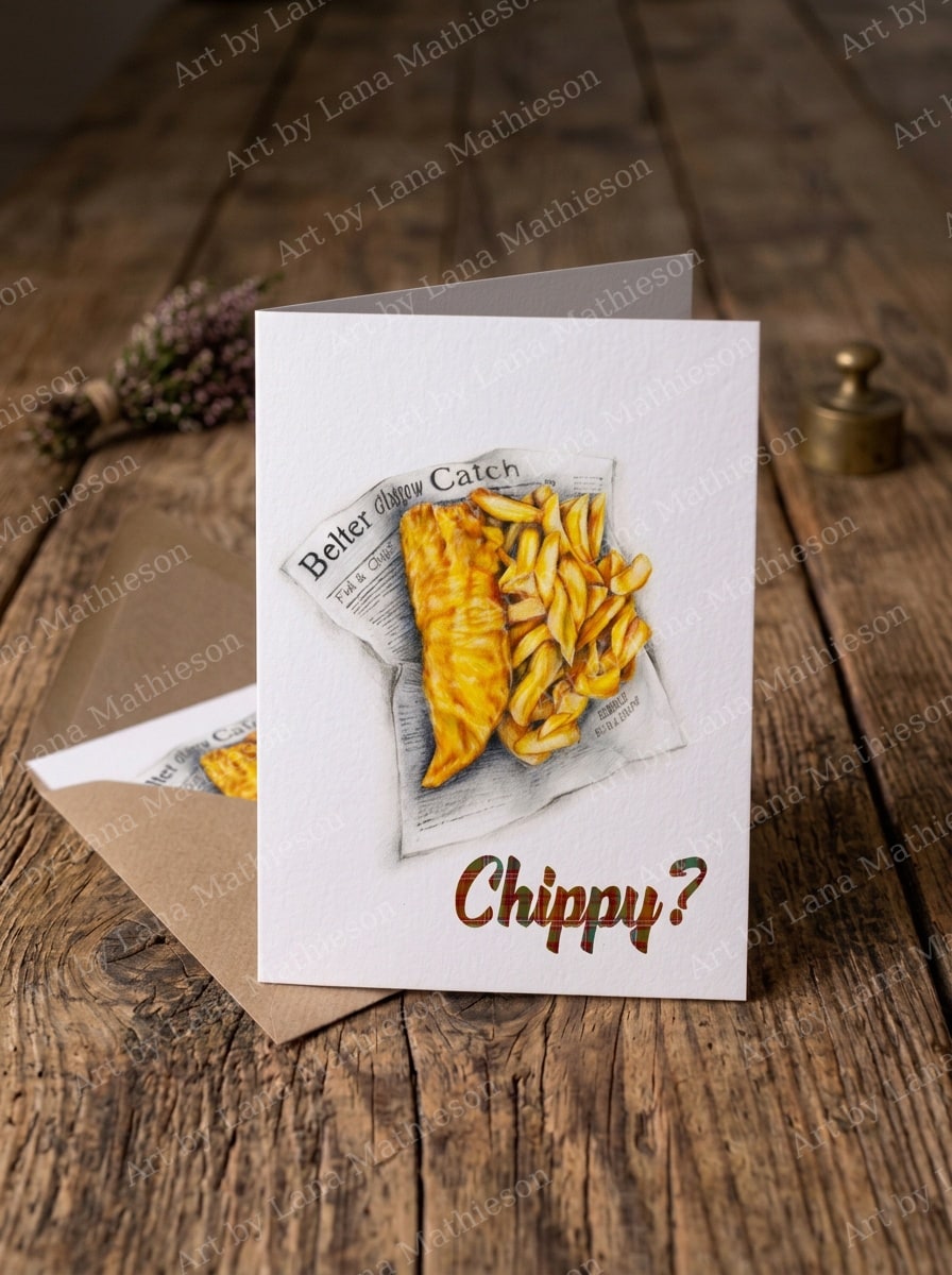Fish Supper design on an A6 greeting card.