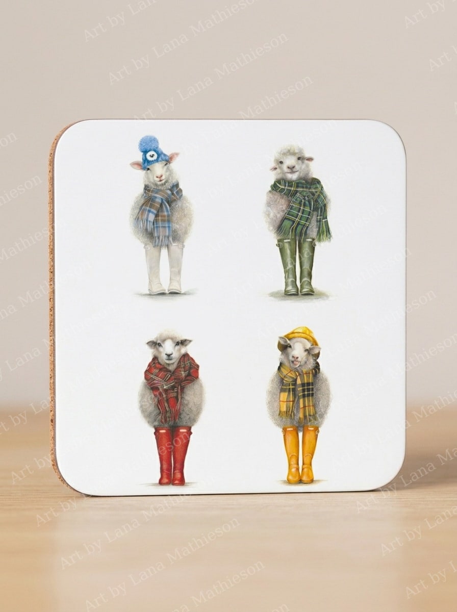 Four Seasons Sheeps design on coasters.