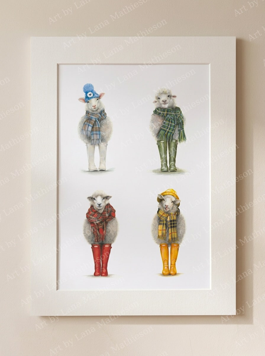 Four Seasons Sheeps design on a mounted fine art print.