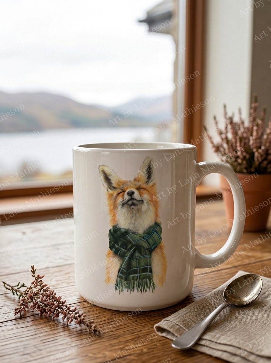 Foxy in Fort William design on a ceramic mug.