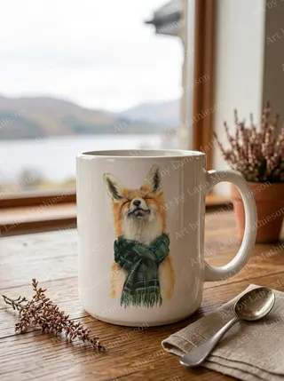 Foxy in Fort William design on a ceramic mug.