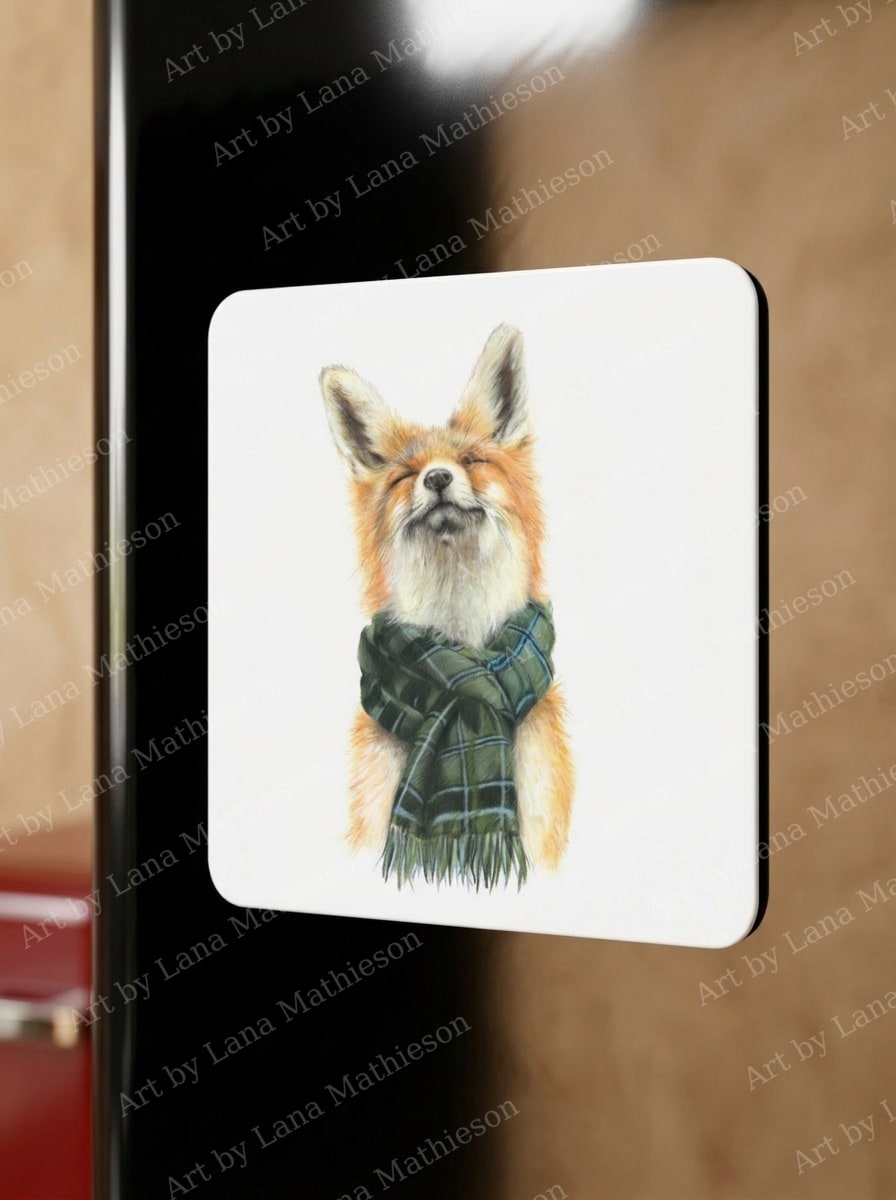 Foxy in Fort William design on a fridge magnet.