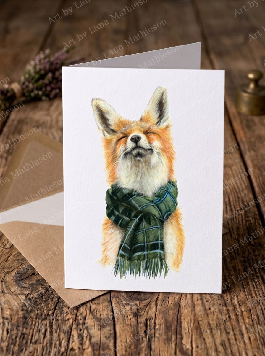 Foxy in Fort William design on an A6 greeting card.