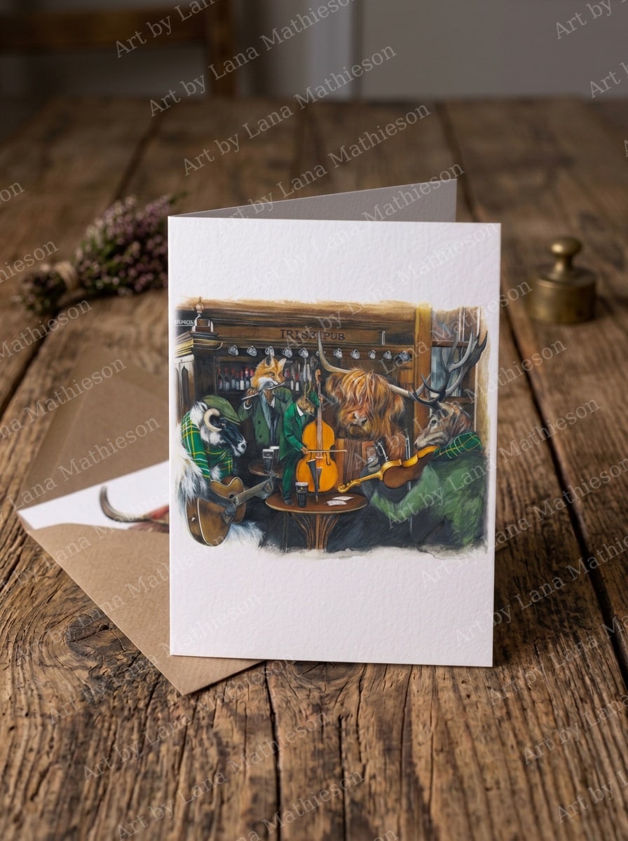 Hairy Craic design on an A6 greeting card.