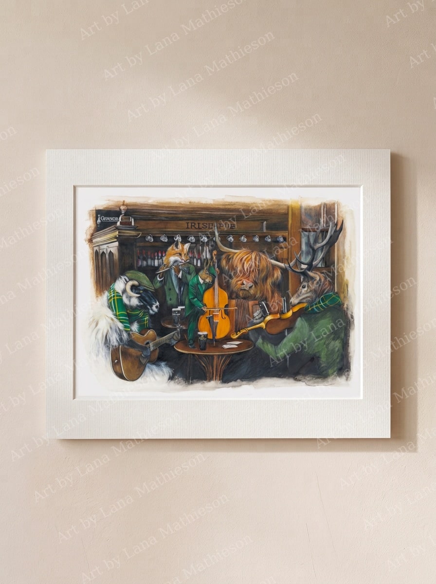 Hairy Craic design on a mounted fine art print.