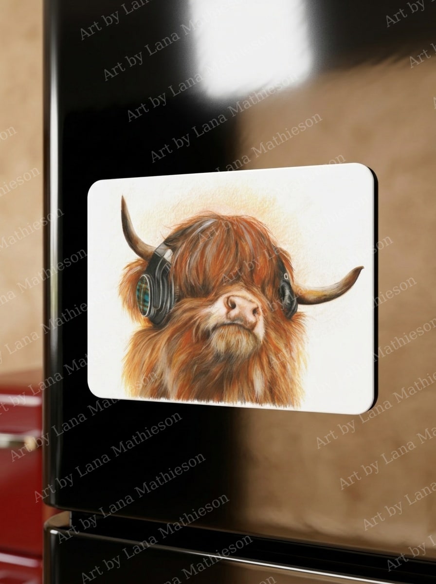 Highland Beats design on a fridge magnet.