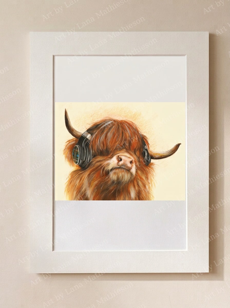 Highland Beats design on a mounted fine art print.