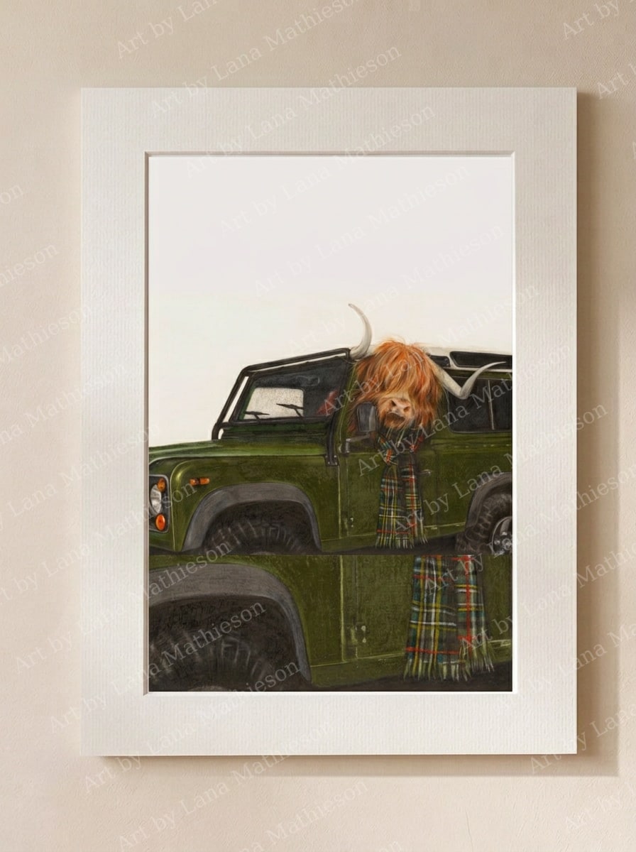 Highland Driver design on a mounted fine art print.