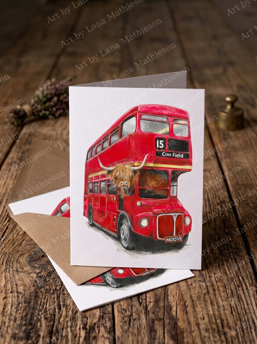 Highland Express design on an A6 greeting card.