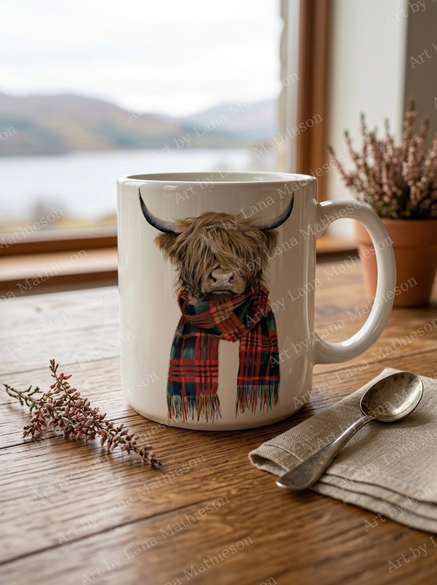 Highland Hipster design on a ceramic mug.