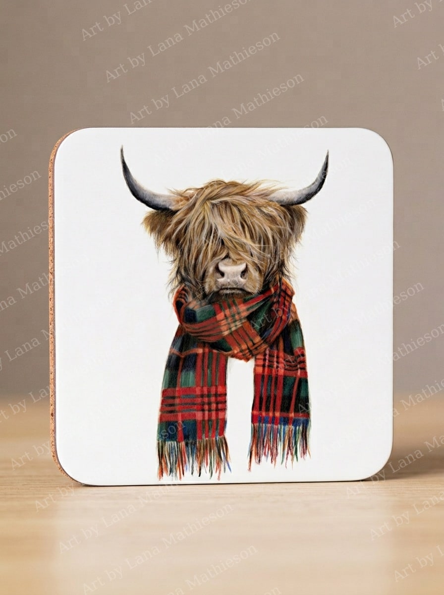 Highland Hipster design on coasters.