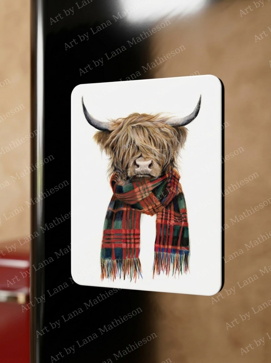 Highland Hipster design on a fridge magnet.
