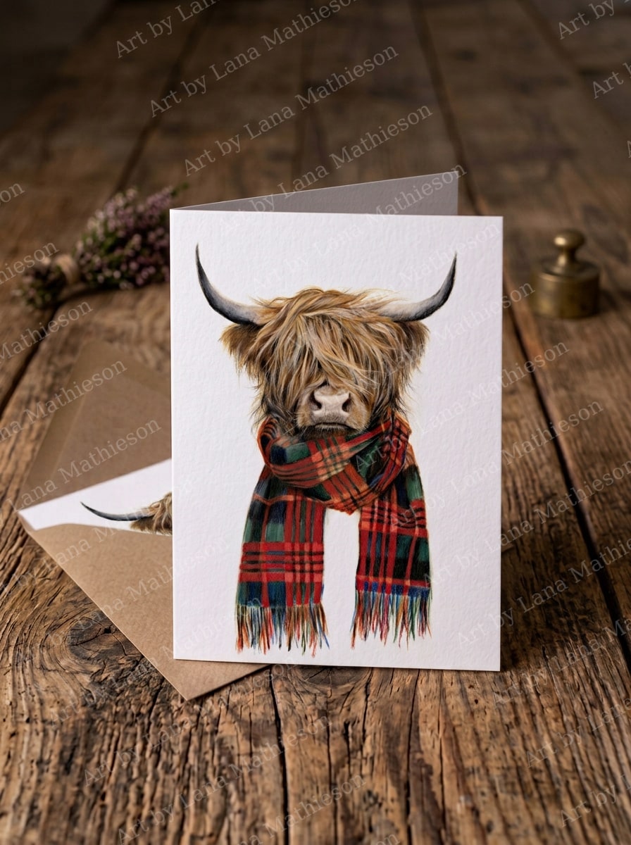 Highland Hipster design on an A6 greeting card.