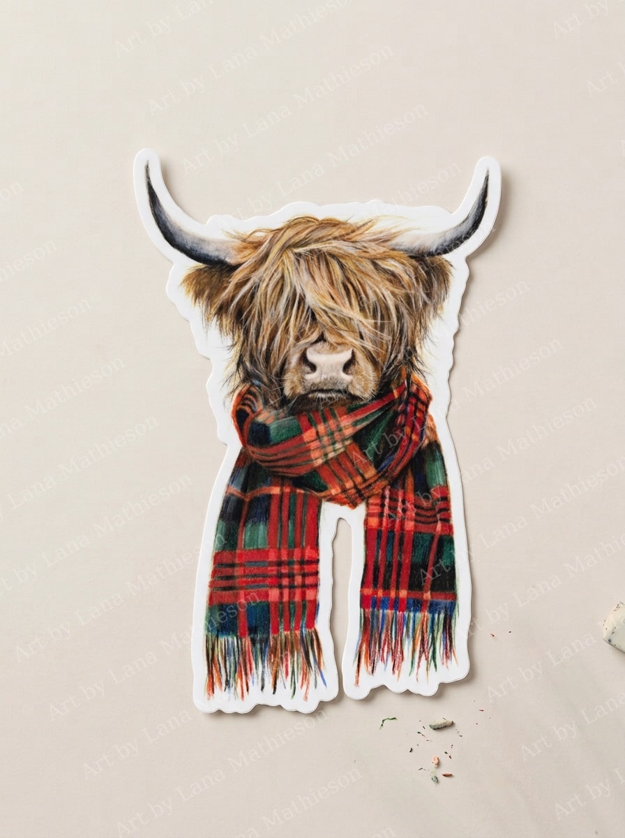 Highland Hipster design on a waterproof outdoor sticker.