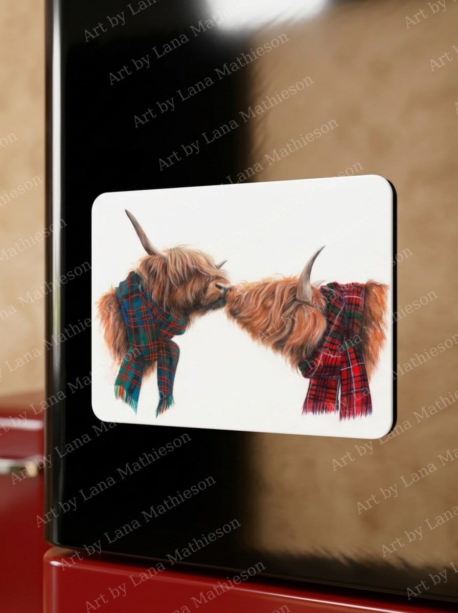 Highland Love design on a fridge magnet.