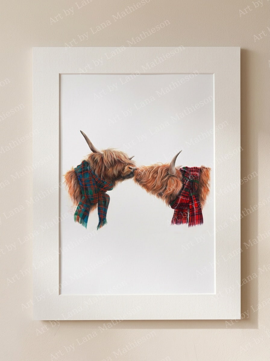 Highland Love design on a mounted fine art print.
