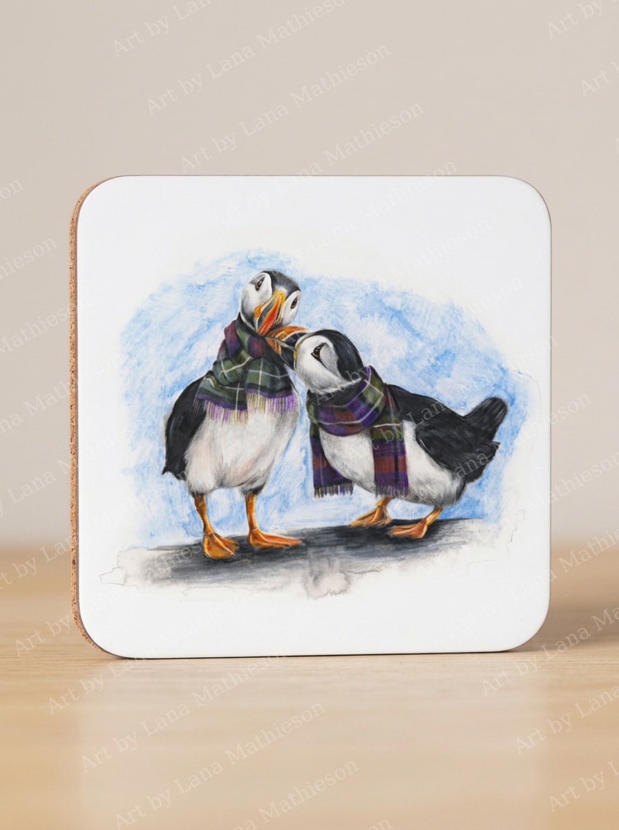 Love on Skye design on coasters.