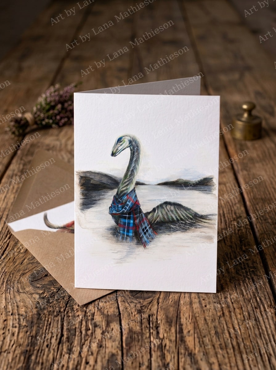Nessie design on an A6 greeting card.