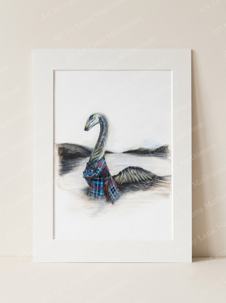 Nessie design on a mounted fine art print.