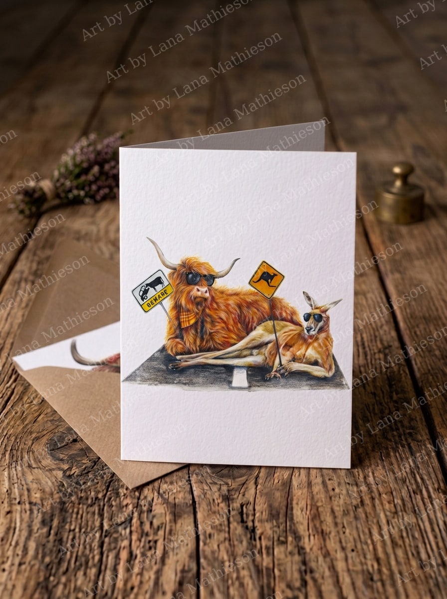 No Worries, No Hurries, Just Outback Sunnies design on an A6 greeting card.