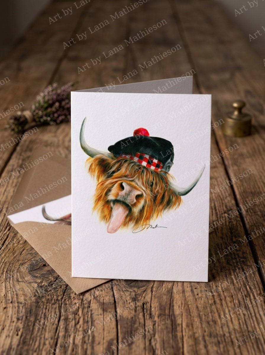 Och Aye The Coo design on an A6 greeting card.