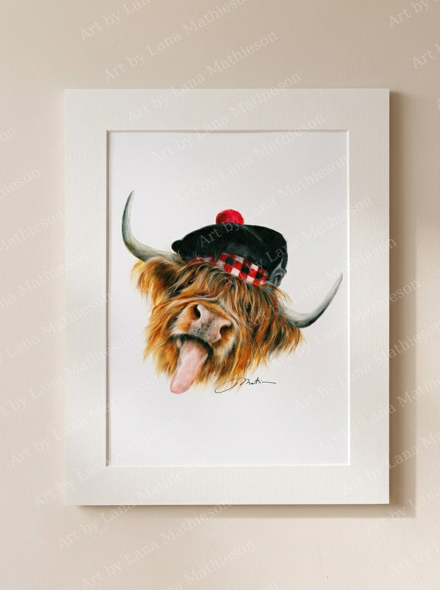 Och Aye The Coo design on a mounted fine art print.