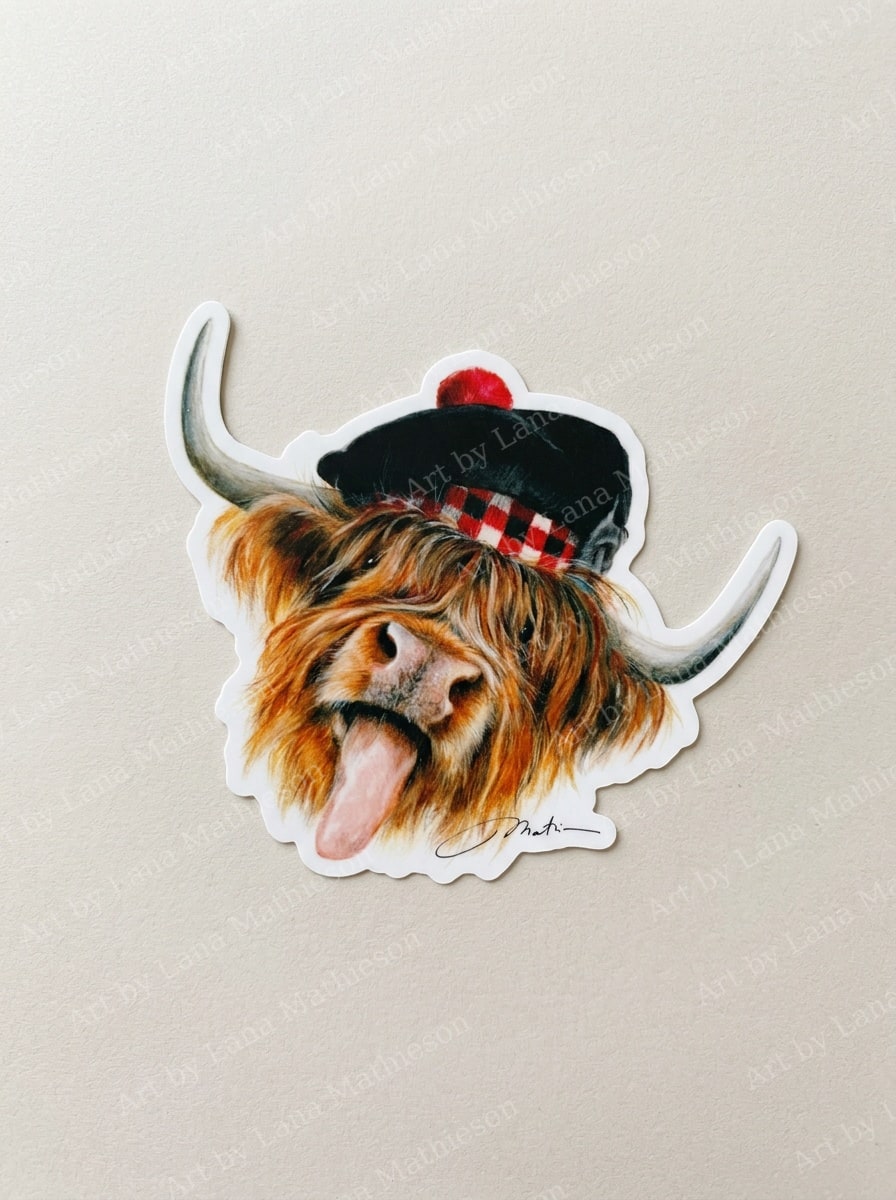 Och Aye The Coo design on a waterproof outdoor sticker.