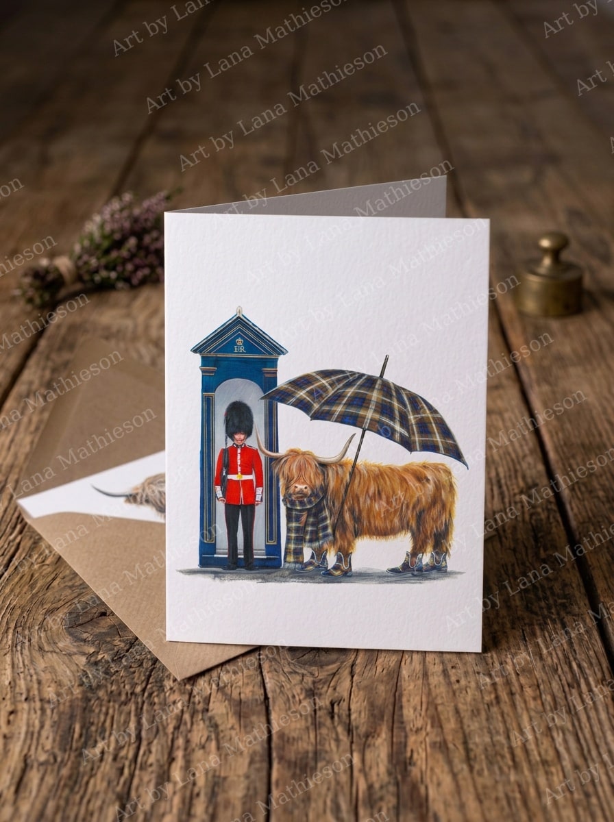 Royal Visitor design on an A6 greeting card.