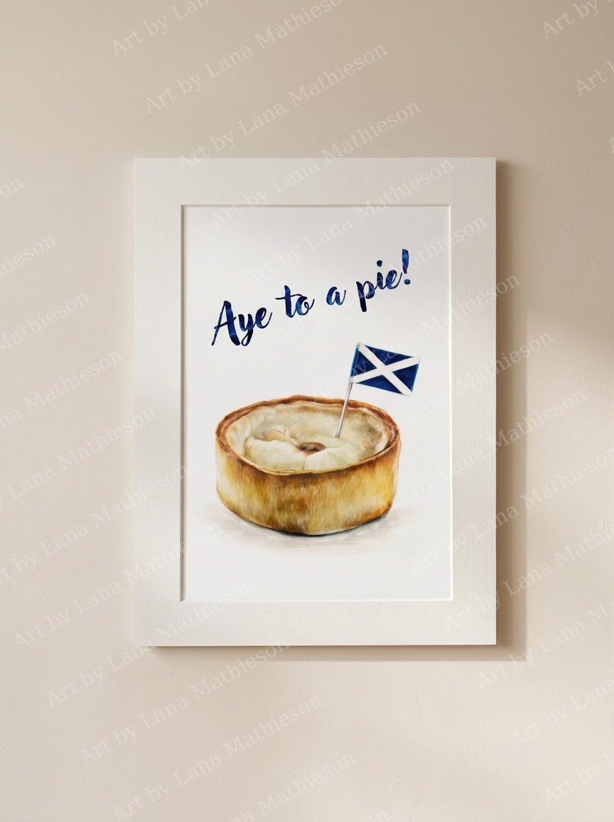 Scotch Pie design on a mounted fine art print.