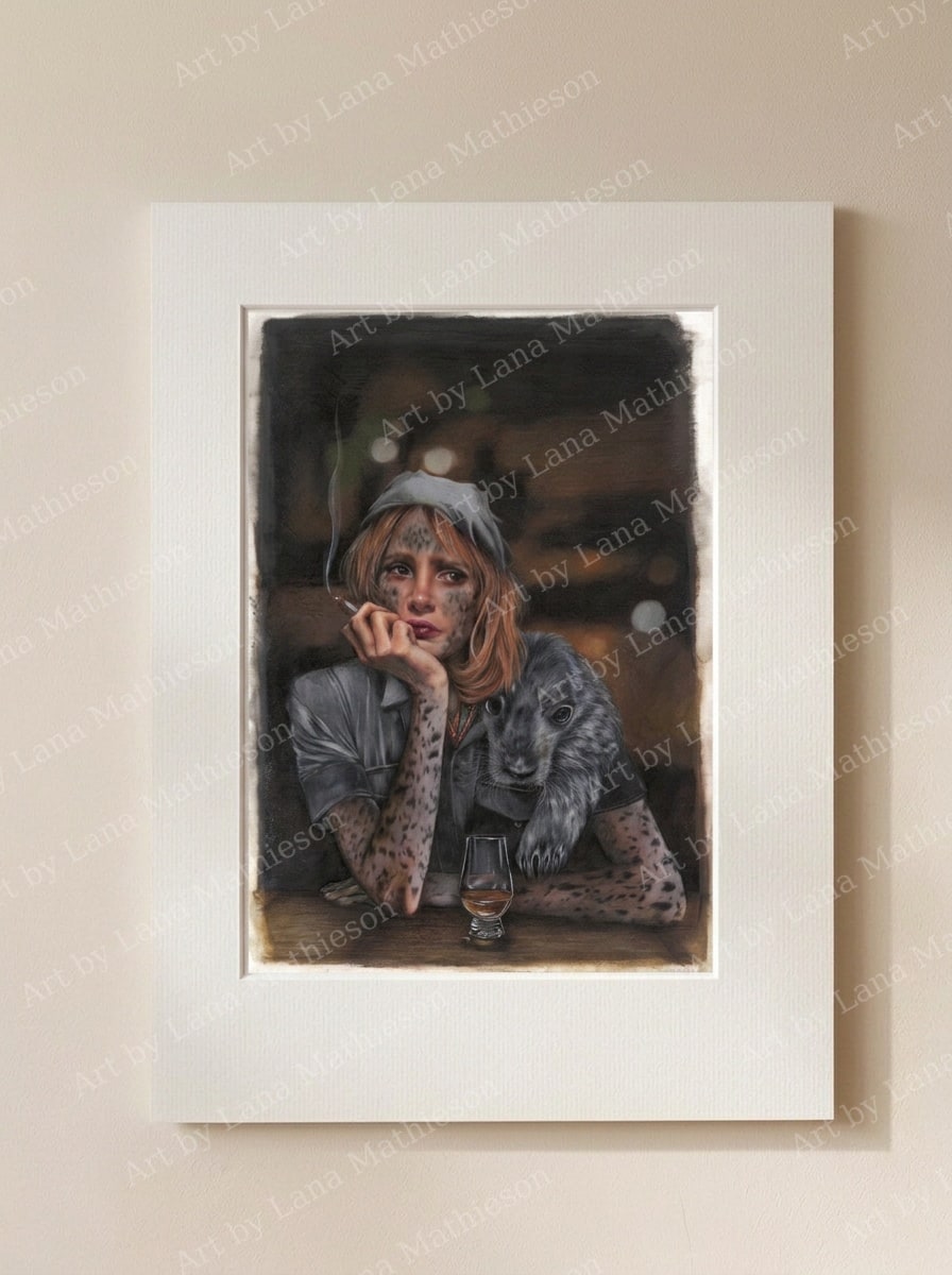 Selkie design on a mounted fine art print.