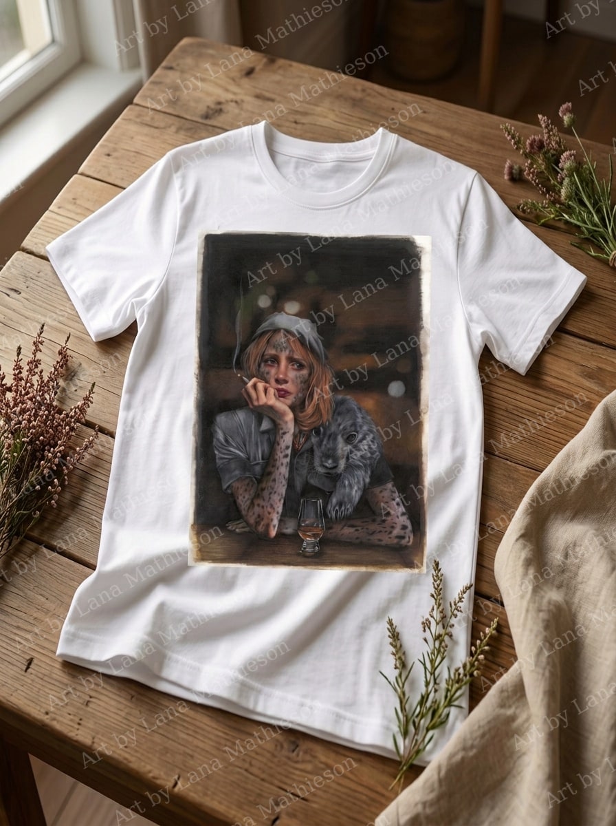 Selkie design on a T-shirt.