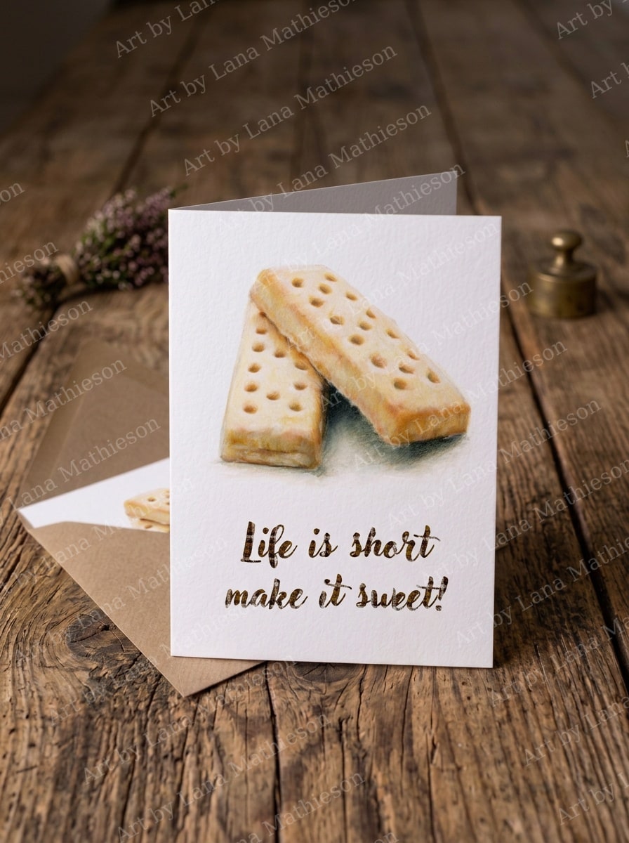 Shortbread design on an A6 greeting card.
