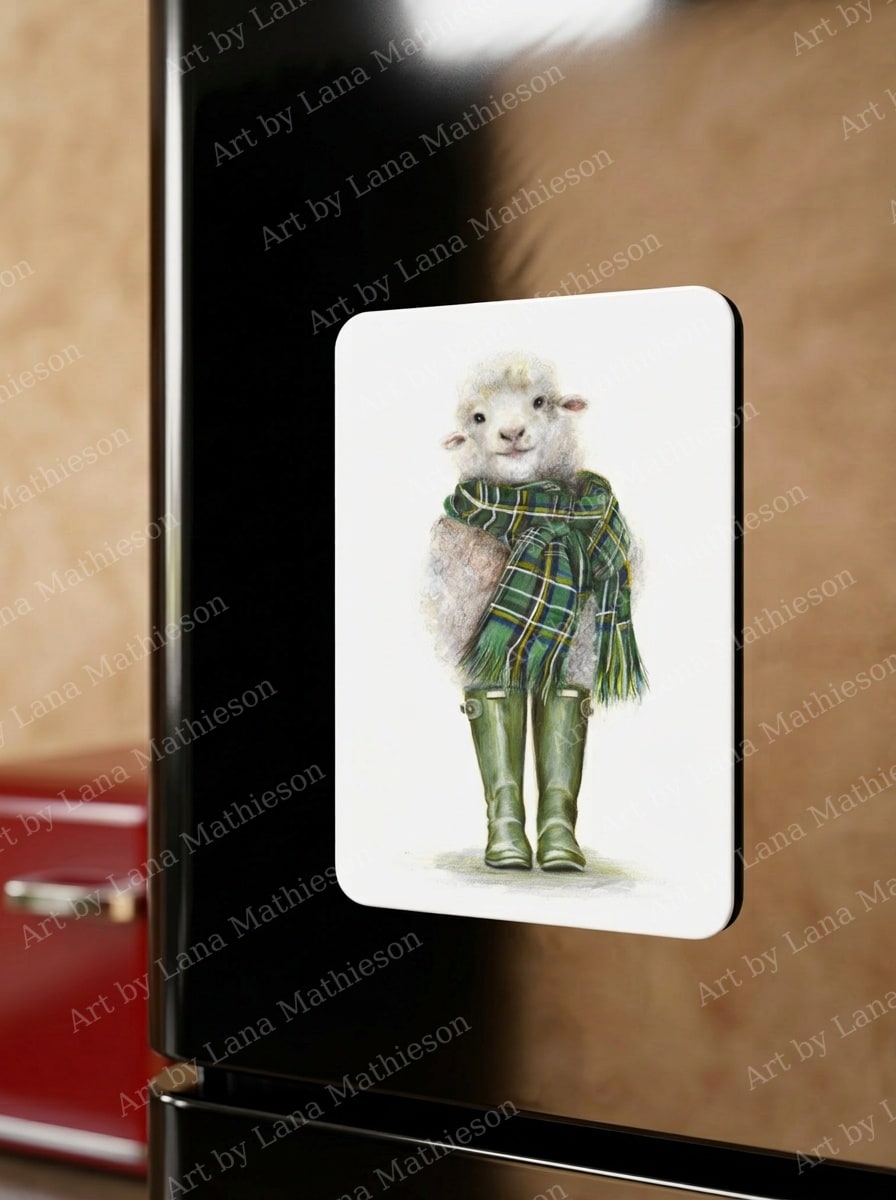 Spring in Scotland design on a fridge magnet.