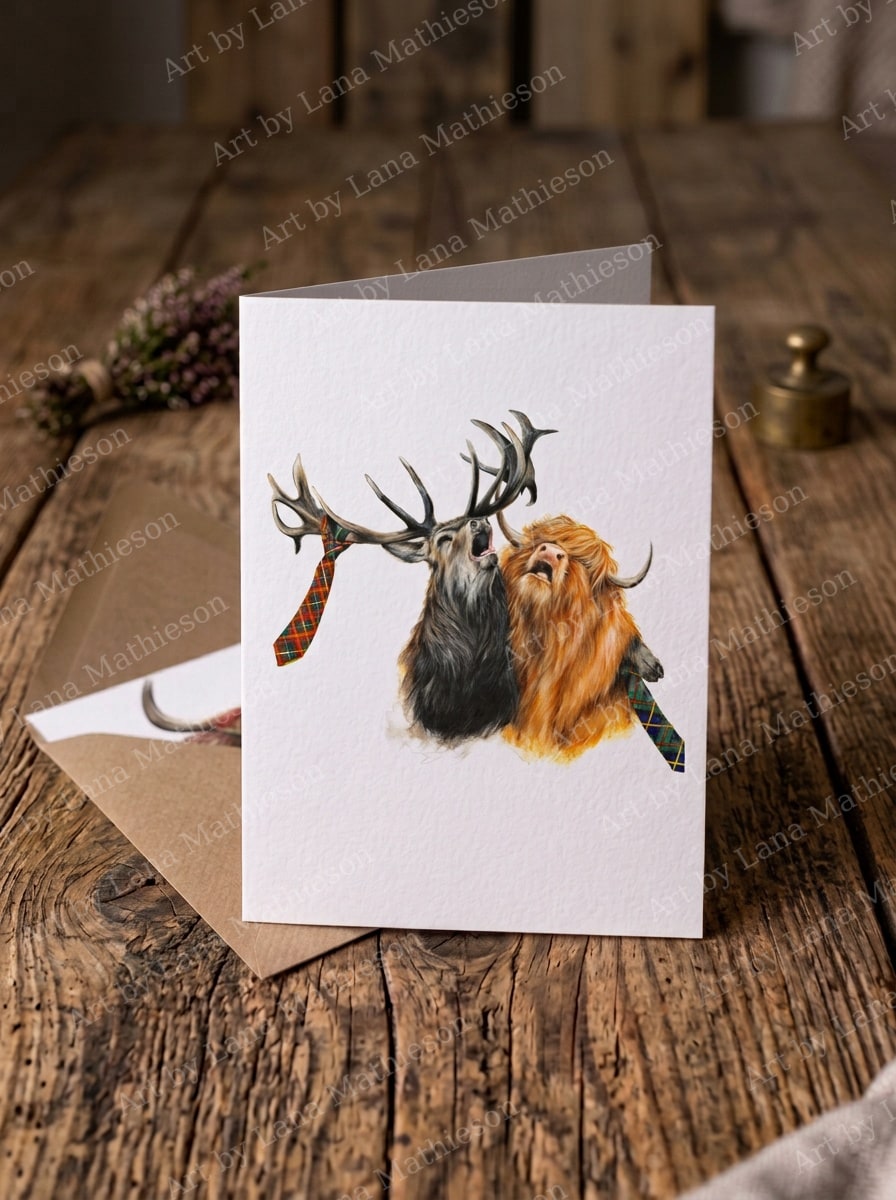 Stag Night design on an A6 greeting card.