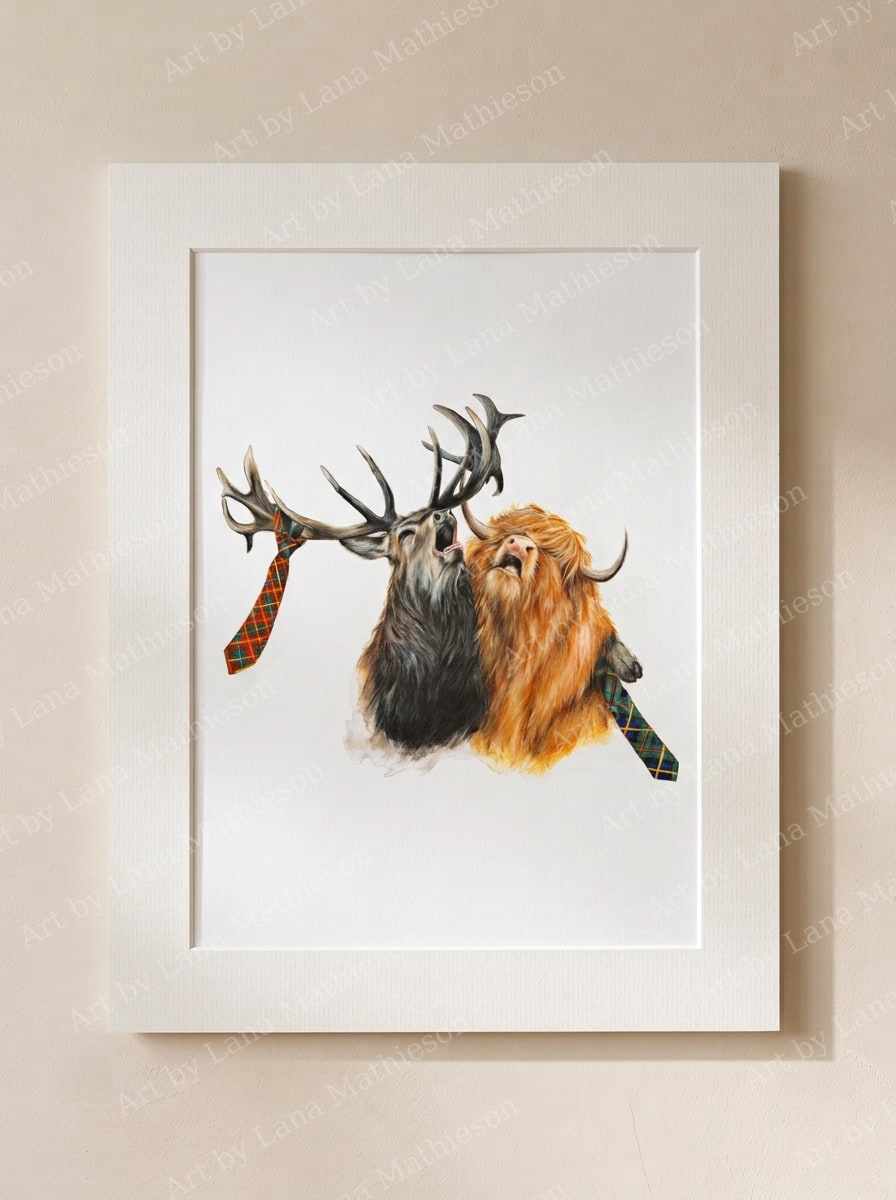 Stag Night design on a mounted fine art print.