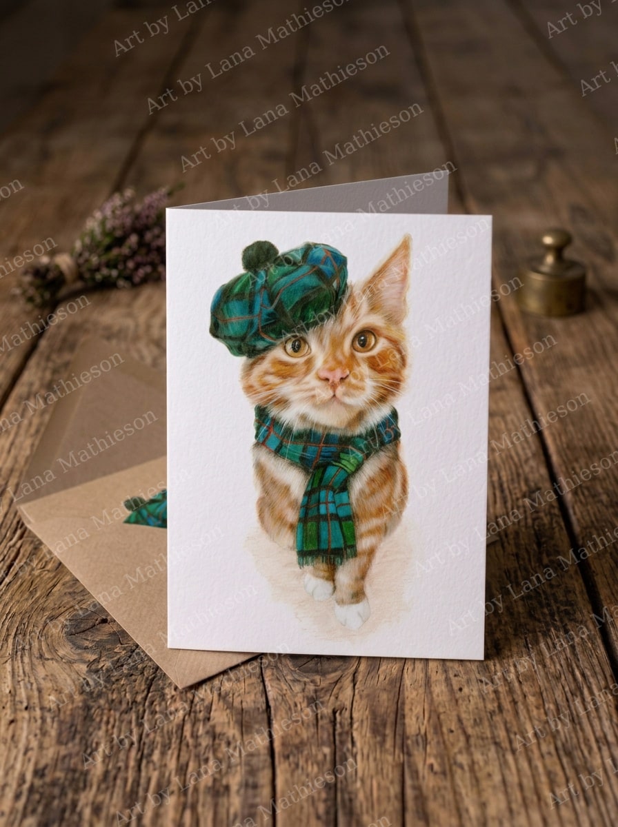Tam o' Ginger design on an A6 greeting card.
