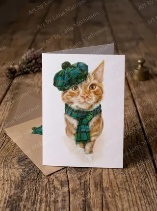 Tam o' Ginger design on an A6 greeting card.