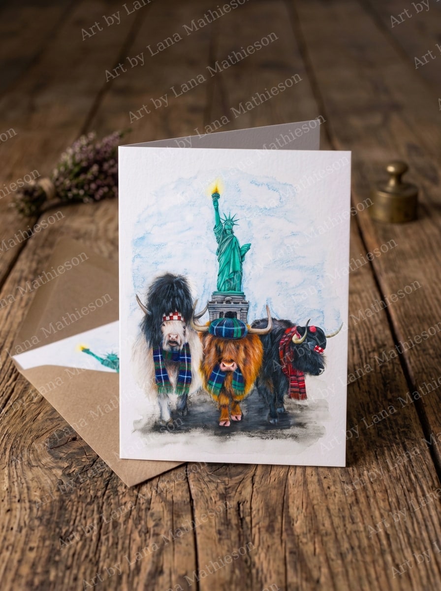 Tartan Day Parade design on an A6 greeting card.