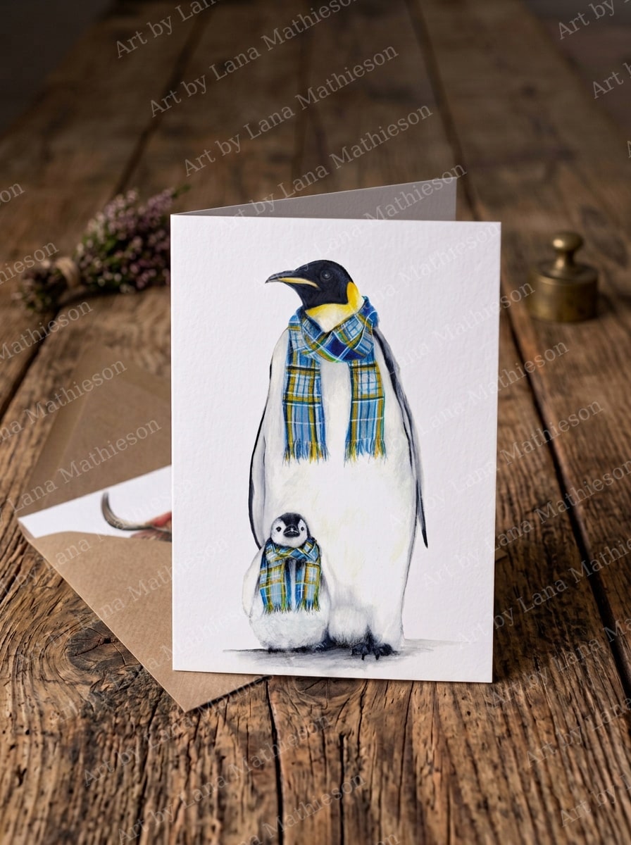The Antarctic Clan design on an A6 greeting card.