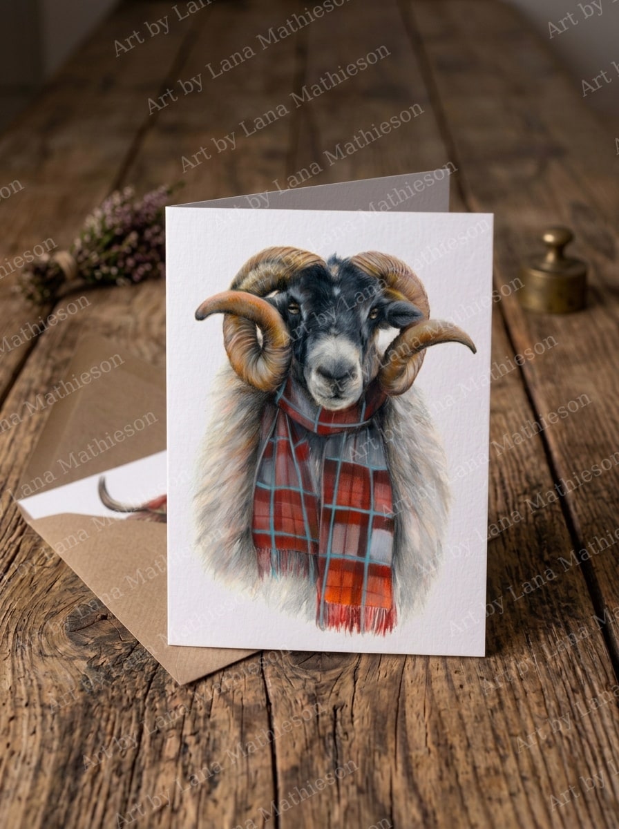 The Black Face Mackenzie design on an A6 greeting card.