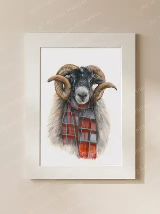 The Black Face Mackenzie design on a mounted fine art print.