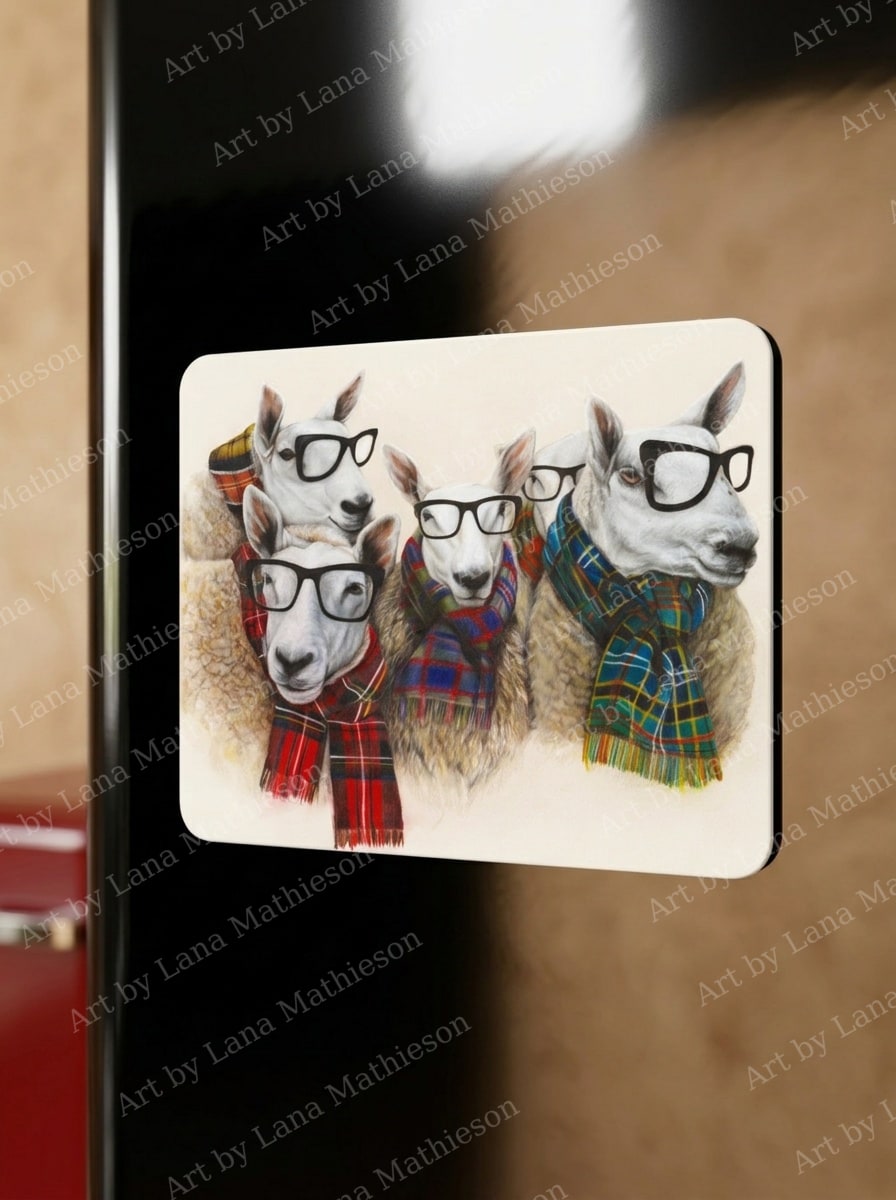 The Cheviot Posse design on a fridge magnet.
