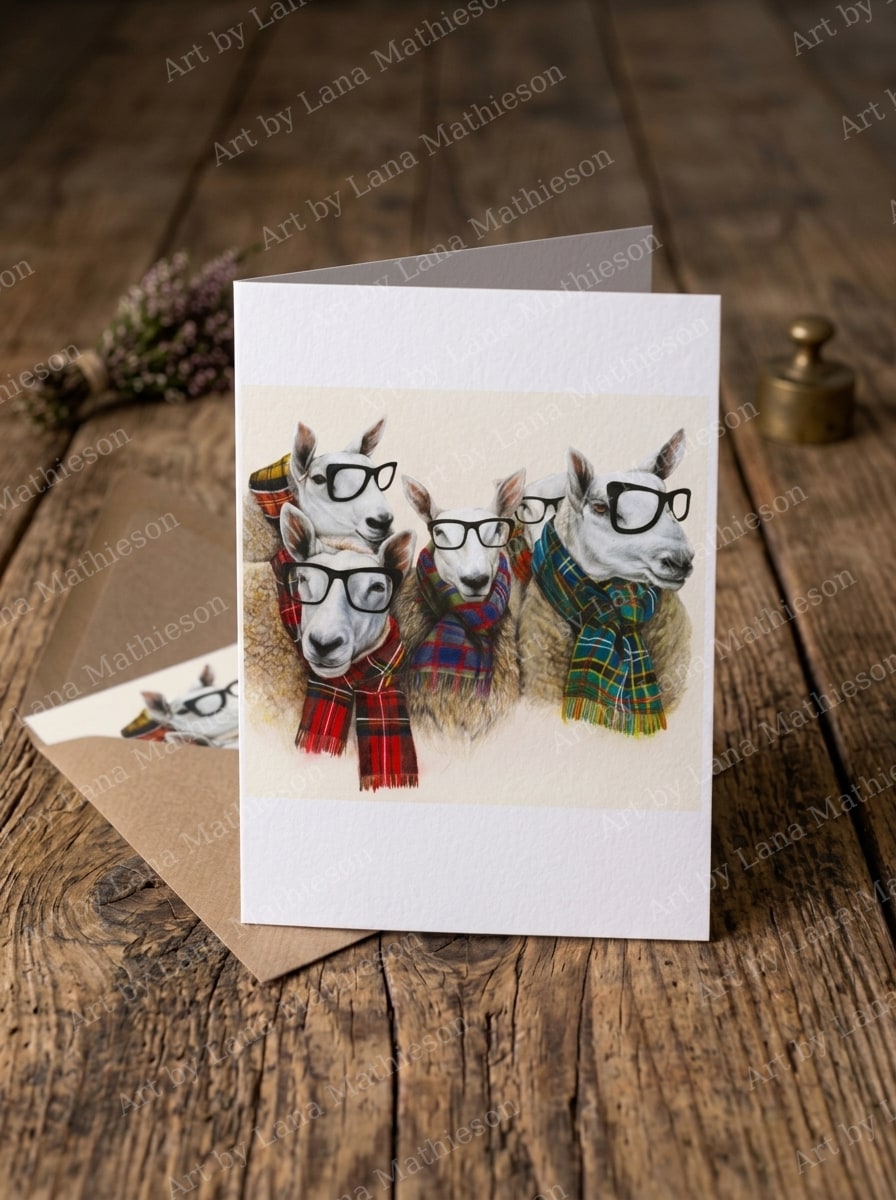 The Cheviot Posse design on an A6 greeting card.