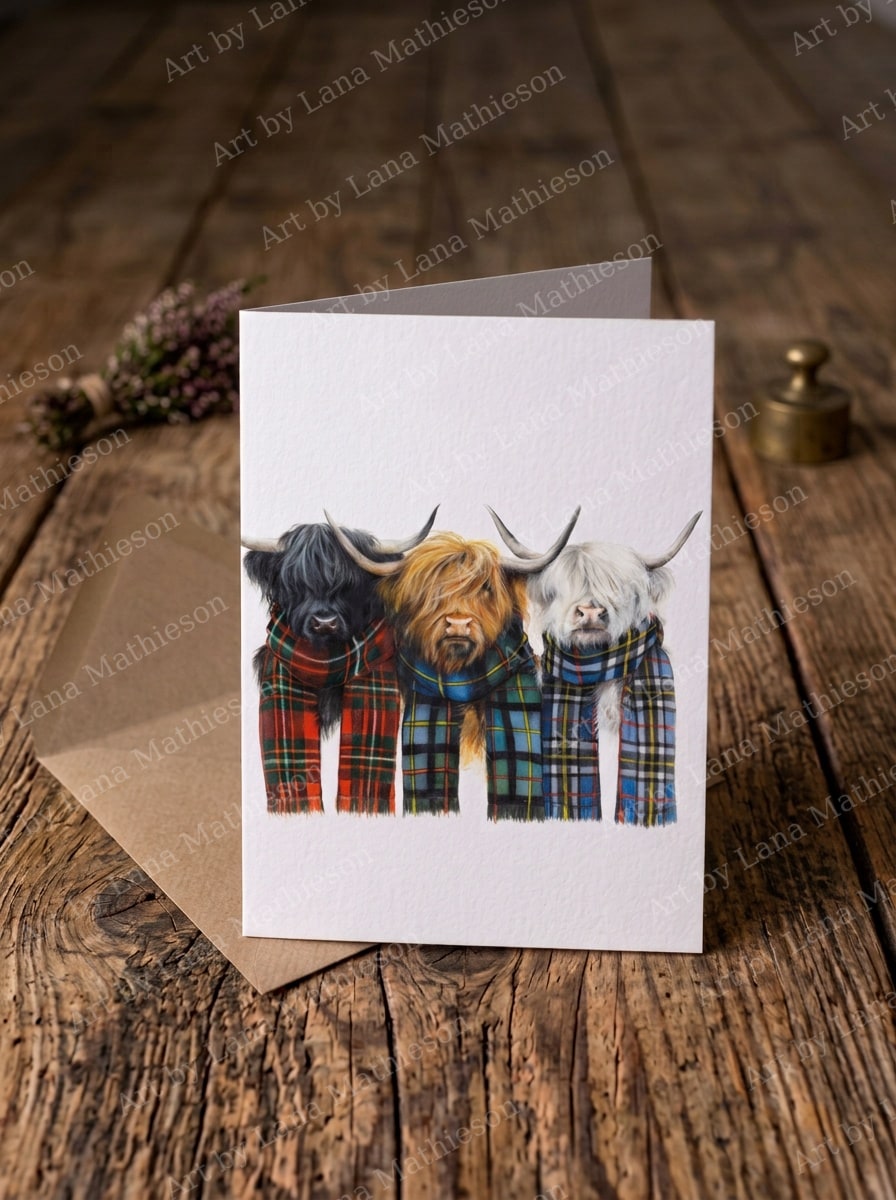 The Colours of the Highlands design on an A6 greeting card.
