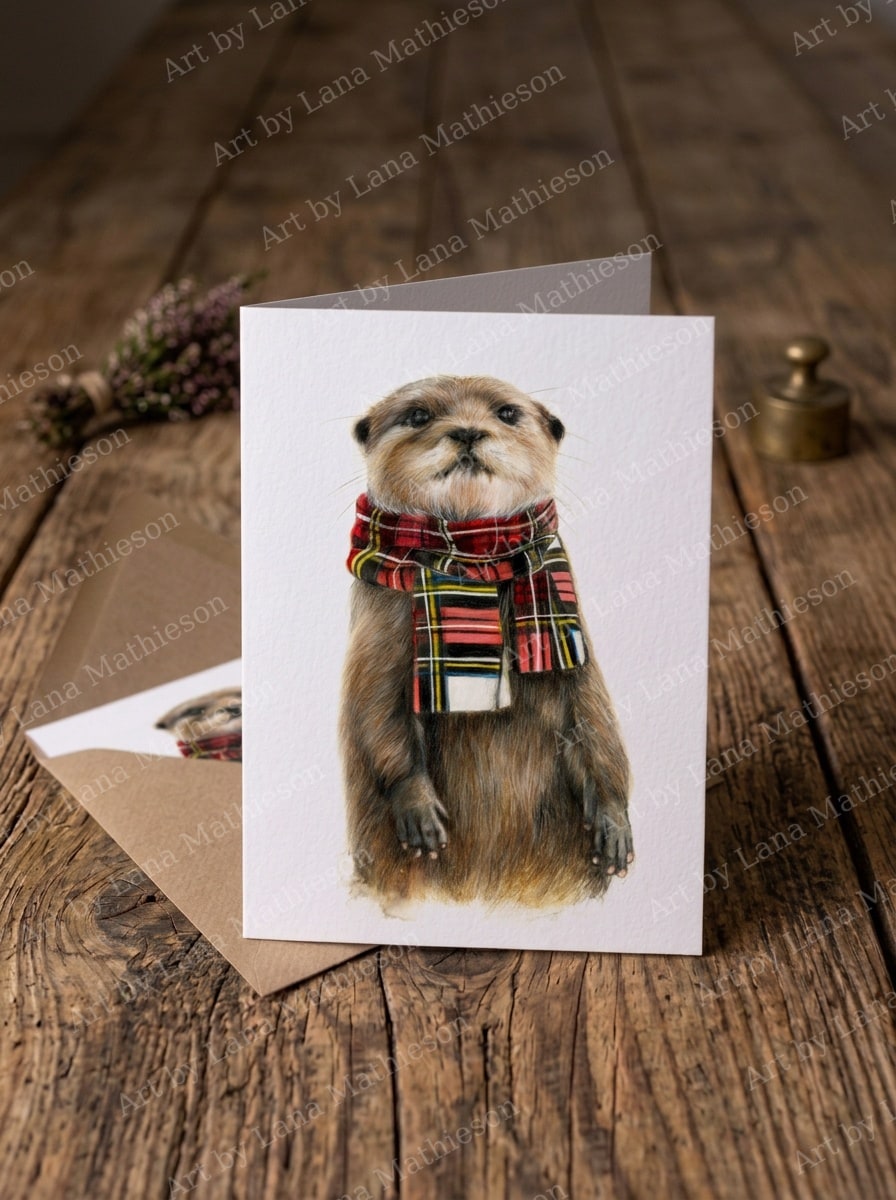 The Dapper Otter oot the Water design on an A6 greeting card.