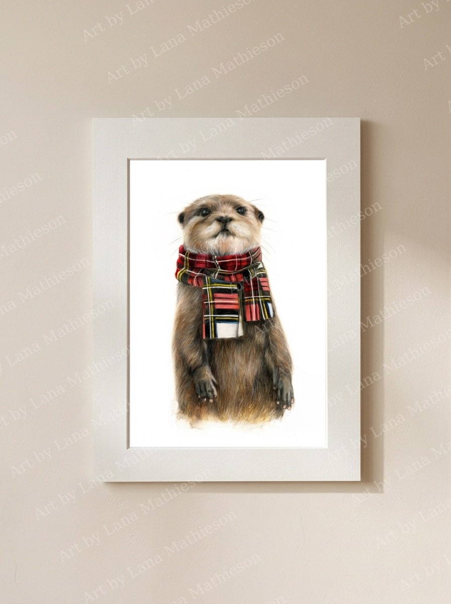 The Dapper Otter oot the Water design on a mounted fine art print.