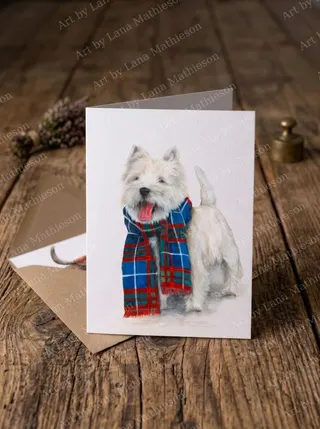 The Edinburgh Westie design on an A6 greeting card.